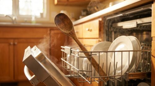 ad ogni lavaggio, metti un cucchiaio di legno in lavastoviglie: un gesto insolito ma sorprendentemente efficace per migliorare la pulizia e proteggere le stoviglie.